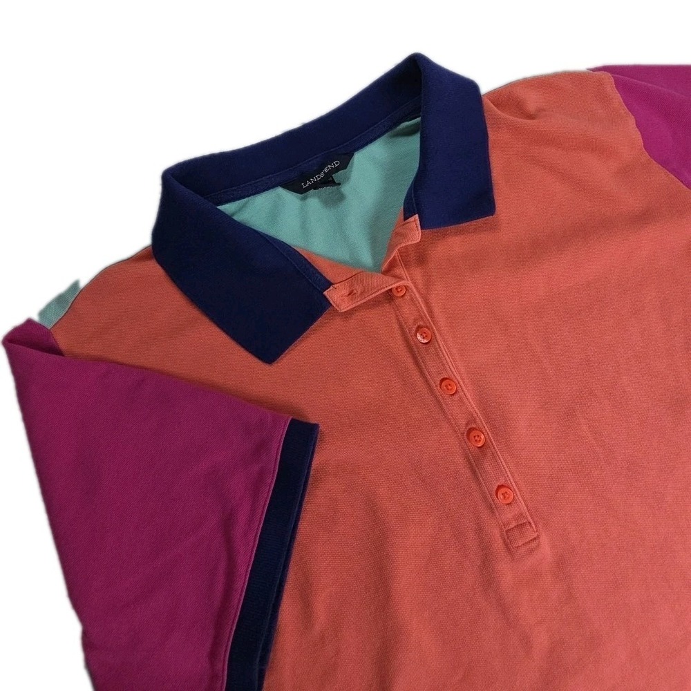Lands End Women 1X GOLF Polo Collared Short Sleeve Cotton Block Colors